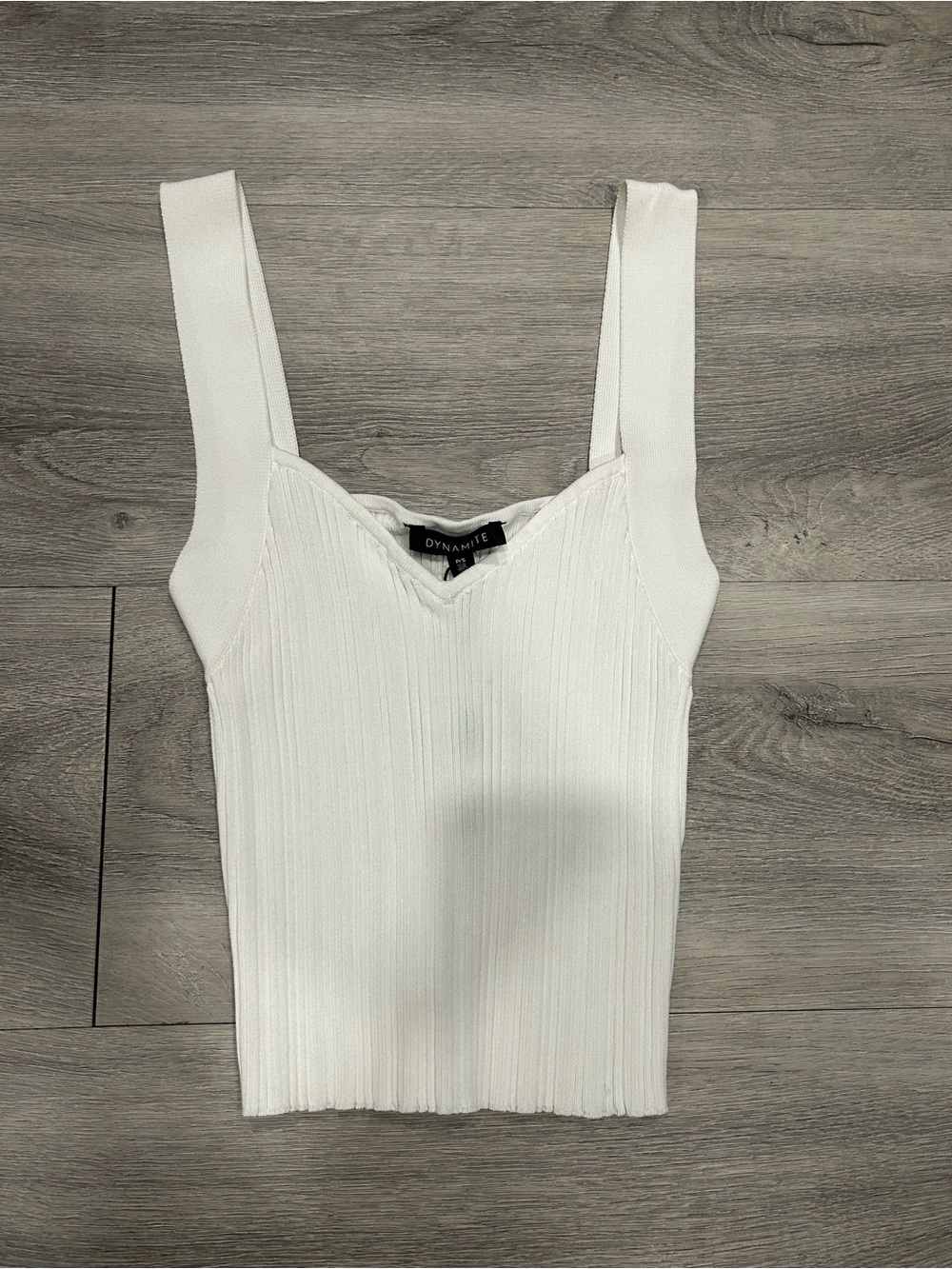 Dynamite White Ribbed V-Neck Crop Tank